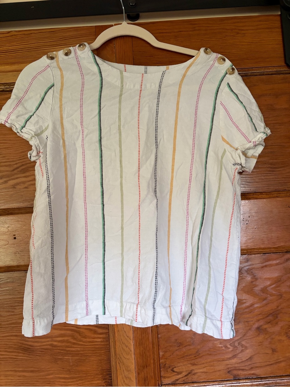 White Striped Short Sleeve Top with Multi-Color Stripes